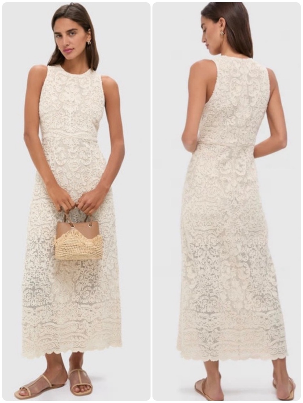 Tuckernuck Leilana Crochet Maxi Dress Lace Tan Size XS